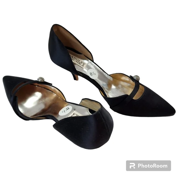 Bagley Mischka Bryon heels dress black fabric crystal decor leather sz 8.5 🎉HP - Picture 4 of 16